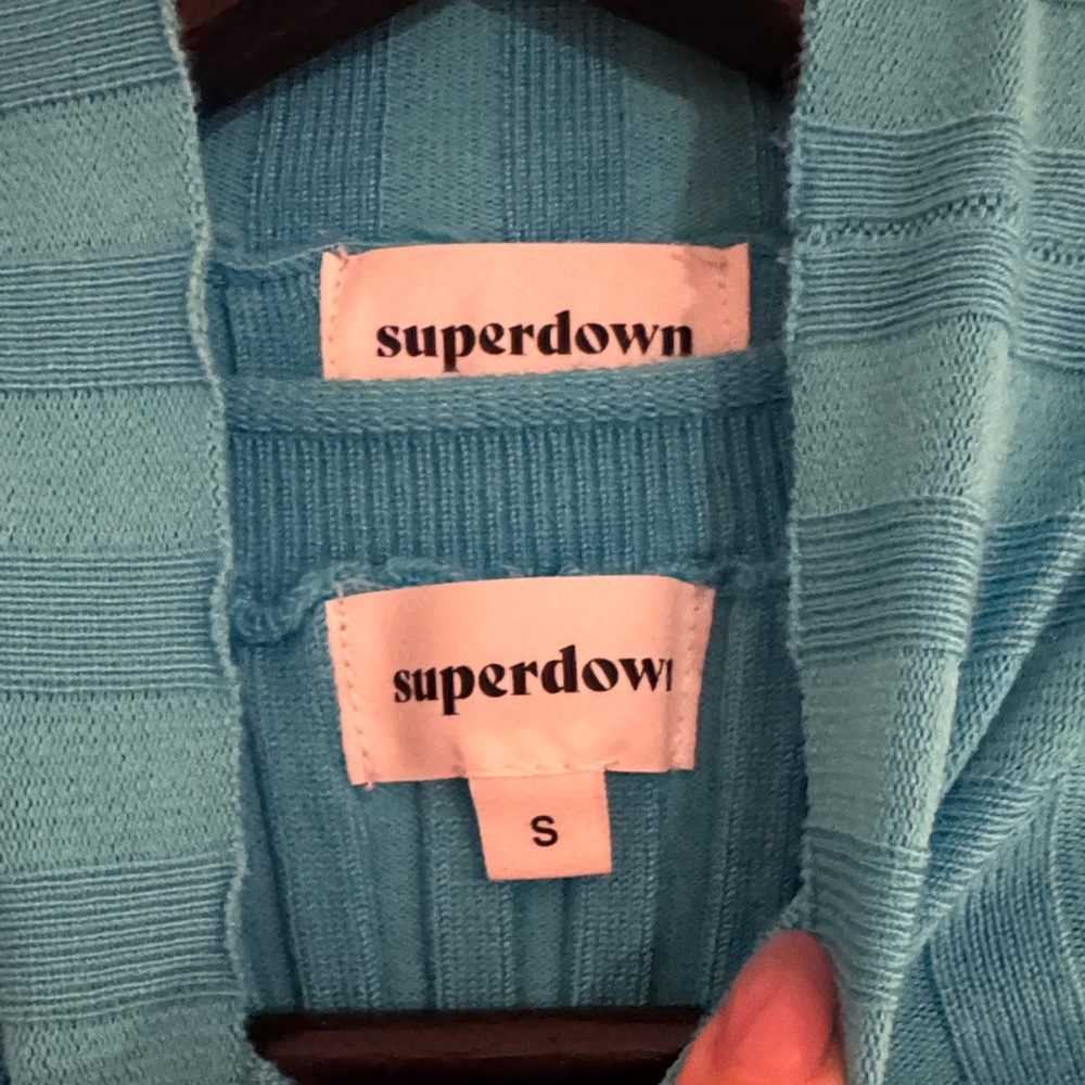 Superdown Aqua Ribbed Knit Top - Picture 2 of 3